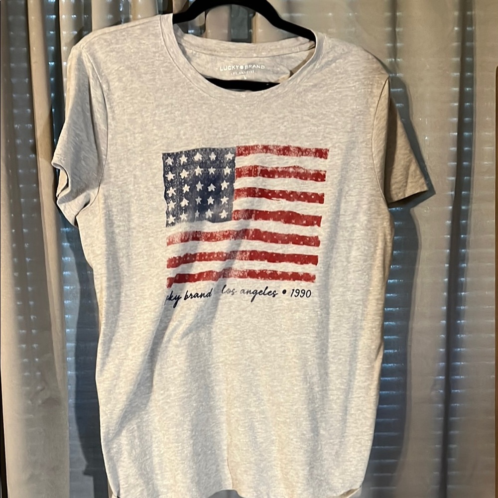 Lucky Brand Light Gray Tee with American Flag Print